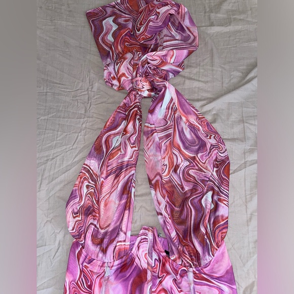 Bardot Tie Dye Mesh Purple Pink Swirl Pattern Mini Dress In Retro Size XL (10)⭐️ - Picture 6 of 10